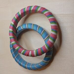 Lot of 2 Ribbon Wrapped Bangles Multicolor Bracelets Repurposed Handmade
